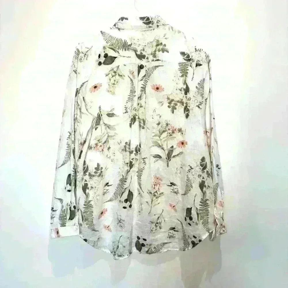 LORD & TAYLOR 100% Linen Floral Button Up Shirt Blouse Size  L or XL - Picture 6 of 6